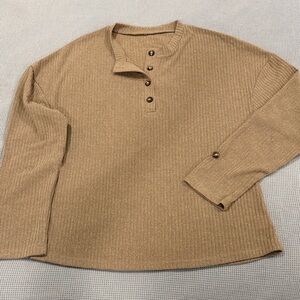 Tan Ribbed Button-Up Sweater